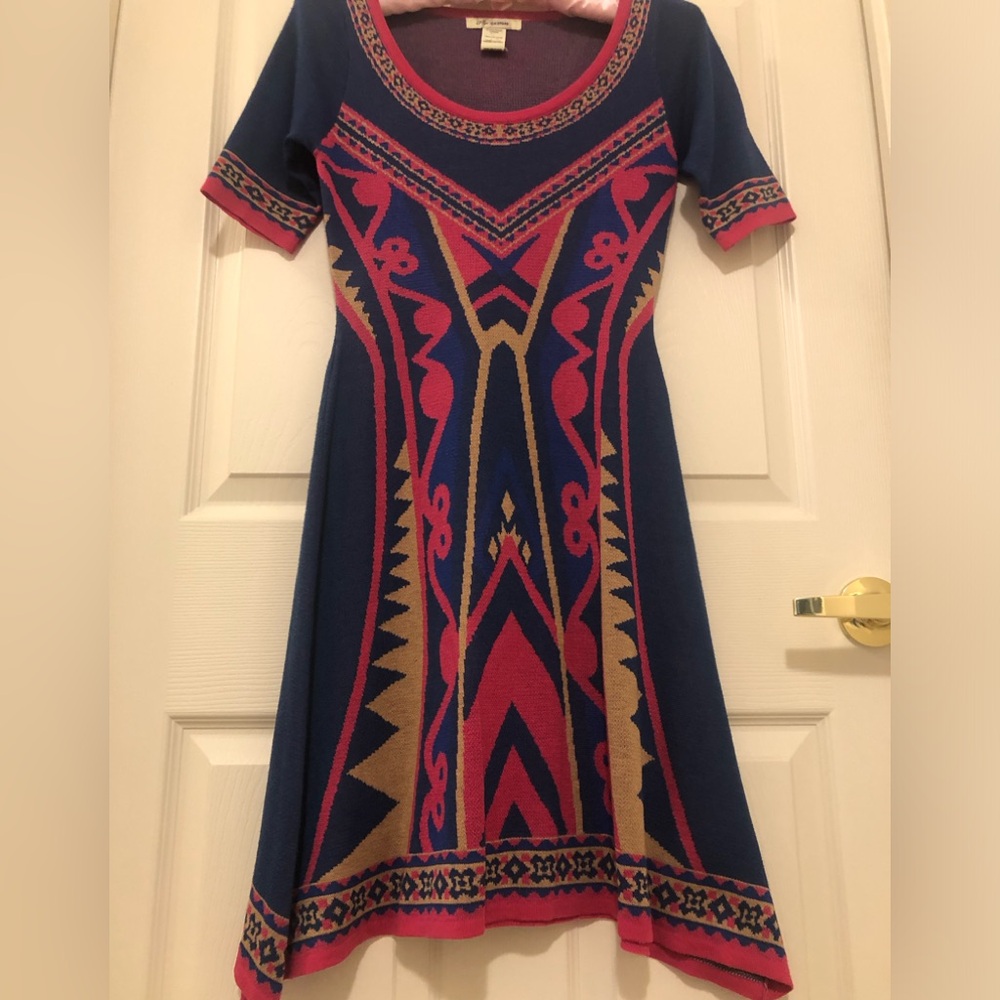 Bohemian Print Knit Short Sleeve A-Line Sweater Dress  (New!)